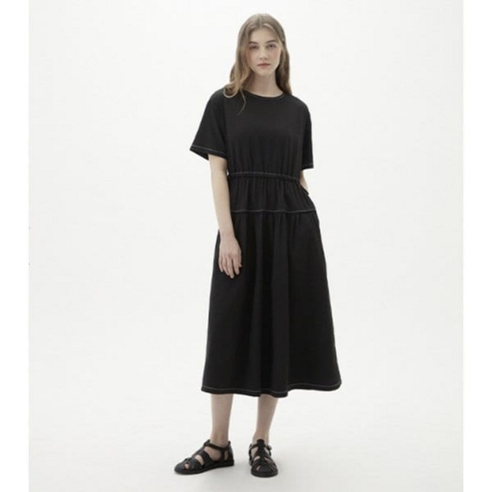 백화점 정품 플라스틱아일랜드 여성 원피스 배색스티치 허리스트링 롱 PQ2WO483