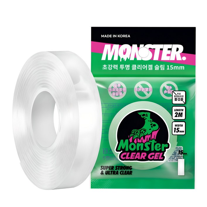 몬스터클리어겔 슬림 초강력 실리콘 양면테이프 15mm x 2m, 투명, 1개 몬스터클리어겔 슬림 초강력 실리콘 양면테이프 15mm x 2m, 투명, 1개