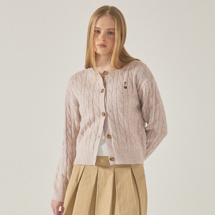 후아유여성 보카시 케이블 꽈배기 라운드 니트 가디건  WHCKE4T23F