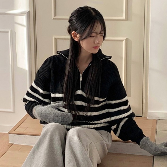 타니즈 피올 스트라이프 반집업 긴팔 니트  3컬러