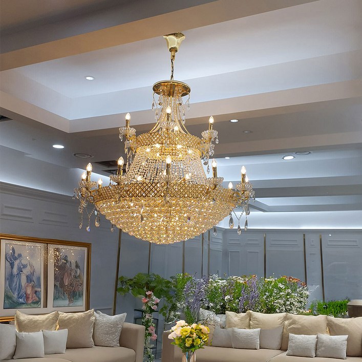 JK 킹 48등 펜던트 샹들리에 인테리어 로비 포인트 조명, 골드