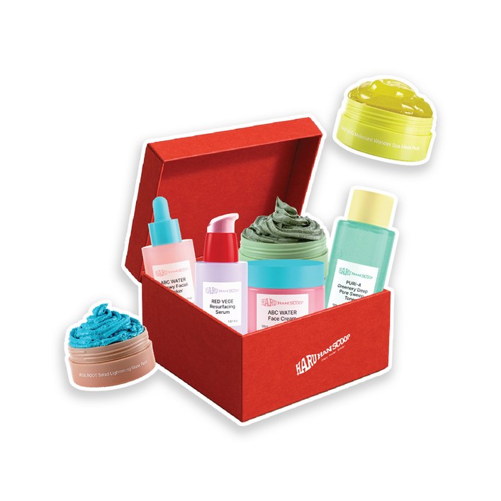 유통기한 임박 특가 세트 하루한스쿱 럭키 백 스킨케어 4종 세트 토너 크림 워시오프팩 앰플 세럼