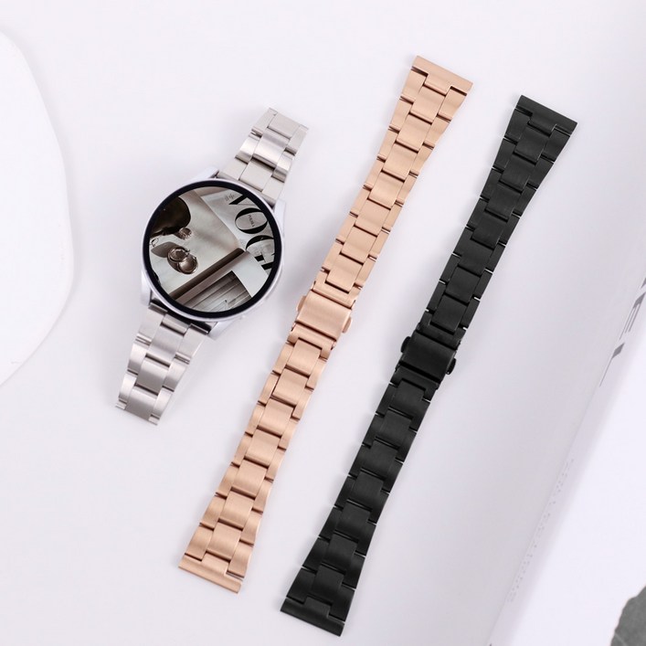 오르몽트 갤럭시워치8 7 6 5 4 3 호환 베이직 슬림 3선 메탈 스트랩 프로 클래식 액티브2 20mm 밴드 시계줄 줄질, 실버