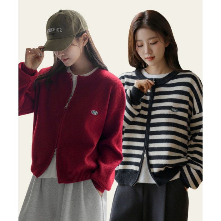 프렌치시크 2PACK단가라ver.추가코스에그 투웨이 니트집업 가디건