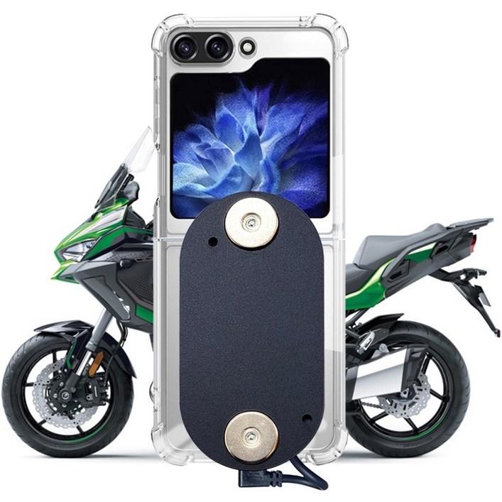 인씨네 오토바이 배달대행 라이더 삼성 갤럭시 Z플립 7 6 5 4 3 투명 젤리케이스와 C타입 충전패드 자석 거치대 젠더 딱판 찍판