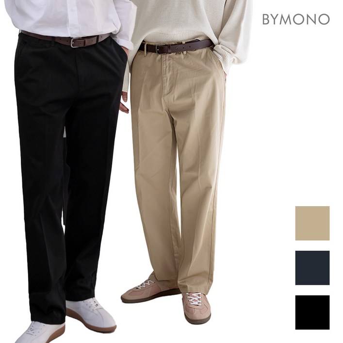 3242 바이모노 Good Fit 프리미엄 치노 팬츠 남자 빅사이즈 세미 와이드 핏 남성 스판 코튼 면 바지 블랙 네이비 베이지 32 34 36 38 40 42