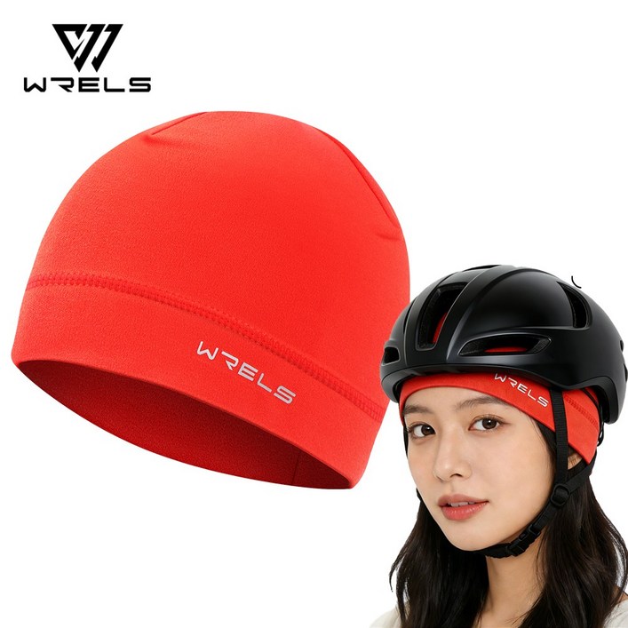 WRELS 얇은 플리스 자전거 스포츠 캡 밀착형 보온 통기성 남녀공용 야외 운동용, 1개, 붉은색