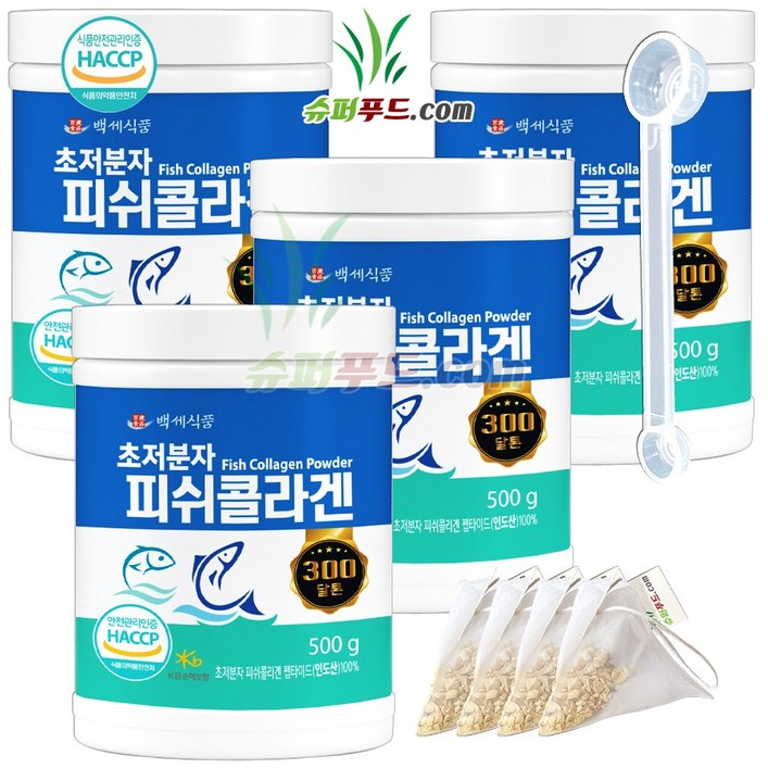 HACCP 식약처 인증 저분자 피쉬 콜라겐 100 초저분자콜라겐 저분자피쉬콜라겐 어류콜라겐 어류저분자콜라겐 초저분자 피쉬콜라겐 펩타이드 100 슈퍼푸드.com 연자육 티백, 4세트, 501g