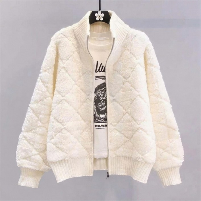 Vezri 고급스러우 퓨어 컬러 집업 니트 가디건 신상 여성 가을 겨울 루즈핏 하이넥 기모 가디건