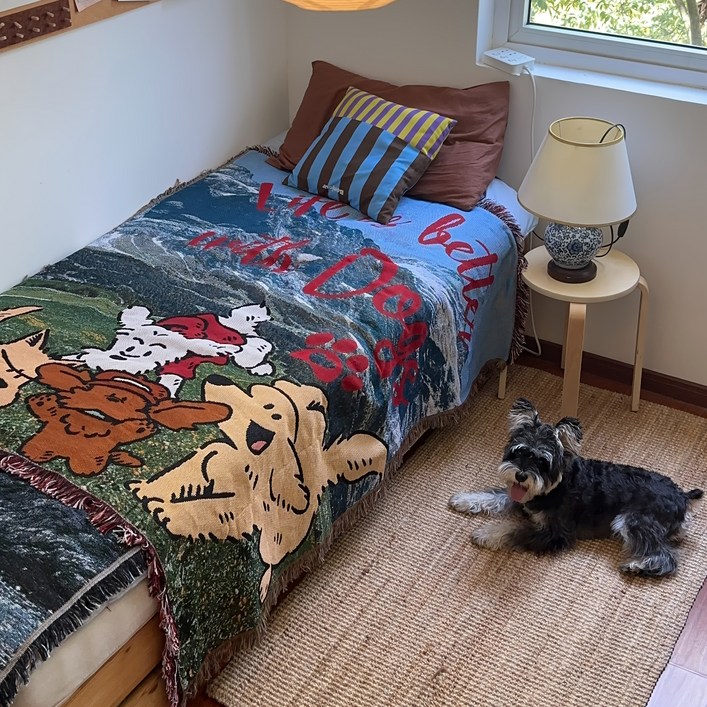 빈티지 감성 강아지 디자인 크리스마스 연말 홈데코 인테리어 담요