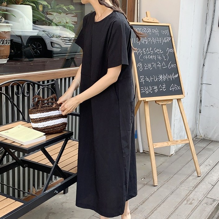 앤샵 자체제작국내생산 여성용 링클 아노락 반팔 뒷주머니 롱 원피스3color