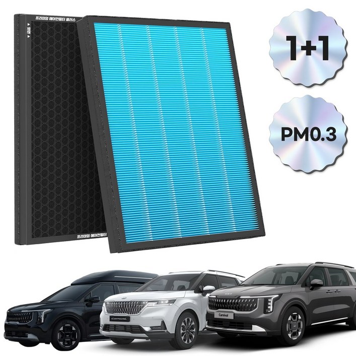 11 PM 0.3 에어컨필터 활성탄 블루 초미세먼지, 2개, 4세대 카니발 KA4 20현재 FCP03