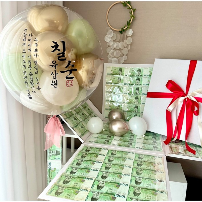 4면오픈 헬퓸풍선용돈박스 환갑 칠순 팔순 생신 이벤트, 1개, 골드유칼립4면오픈