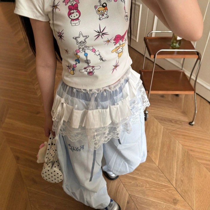 에이오알비 레이스 프릴 커튼 레이어드 치마 커버 스커트