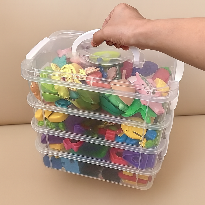 다용도 블록 부품 정리 4단 플라스틱 수납 박스 세트