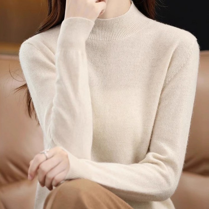 겨울 여성 반폴라 니트 반목 스웨터 티셔츠