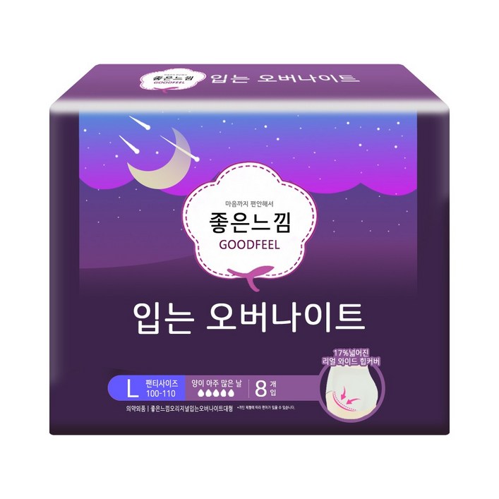좋은느낌 입는 오버나이트 생리대 팬티형 L, 대형, 8개입, 2개