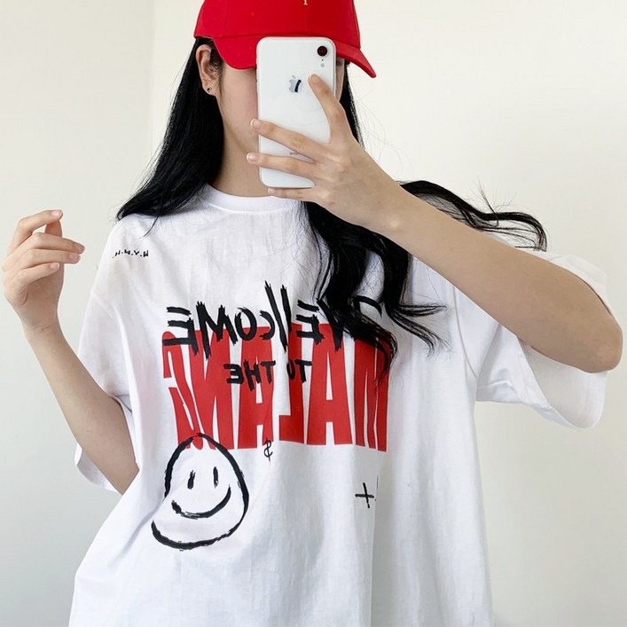 러브앤시티 웰컴말랑 오버핏 반팔티셔츠 라운드넥 박스티 러브앤시티 웰컴말랑 오버핏 반팔티셔츠 라운드넥 박스티