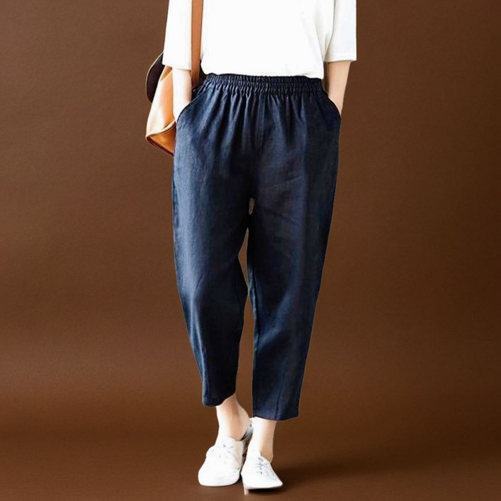 여성 와이드 배기핏 슬랙스 8부바지 밴딩팬츠