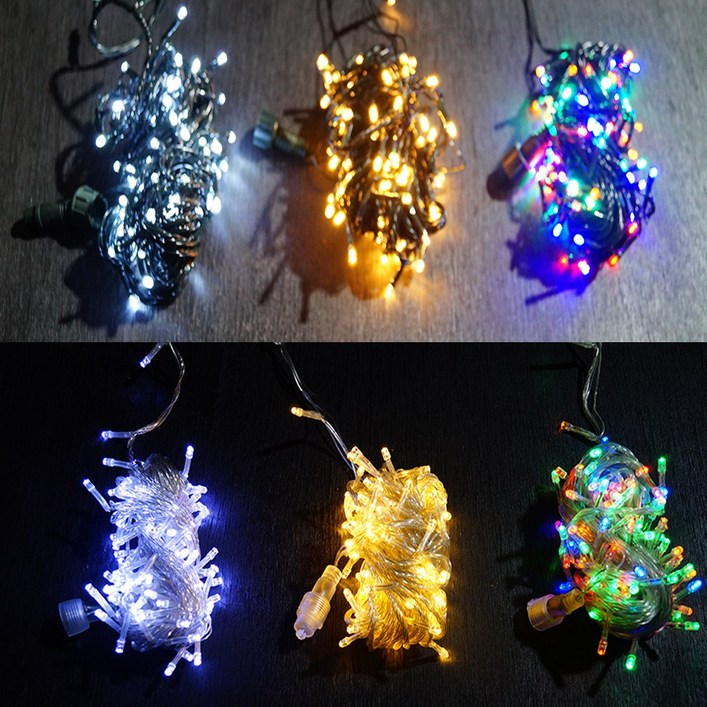 LED 50구 5M 줄조명 녹색선 검정선 투명선 점멸코드 포함가 크리스마스 트리전구장식  실내 야외설치