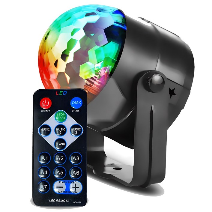 집에서도 즐기는 LED파티 회전 미러볼 사운드 반응형  리모컨 파티는 조명빨, PARTY777