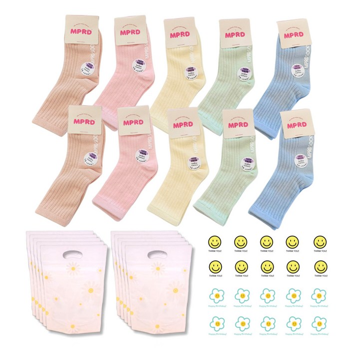 미포리댁 어린이집 생일 답례품 선물 유치원 졸업 입학 구디백 아동 유아 키즈 양말, 10개, 양말데이지 지퍼백