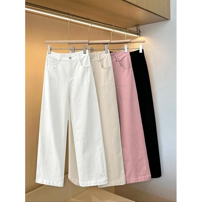 봄 데일리룩 키작녀청바지 8부 와이드핏 베이지색 면바지
