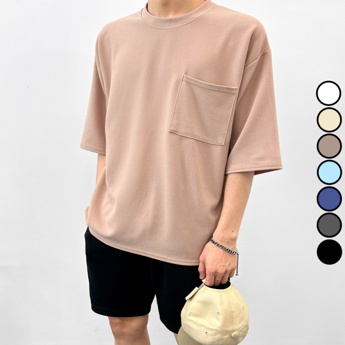 이브컴퍼니 남녀공용 링클프리 오버핏 스판 라운드 포켓 7부 반팔티셔츠 빅사이즈 L[95]-3XL[115] (4193-1)