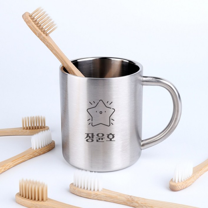 LFGB 독일식품인증 NO유해물질 어린이집 양치컵 스텐304 이름 이모티콘 각인 유치원 단체