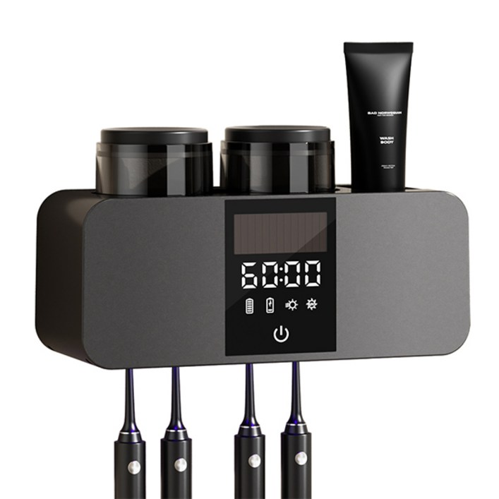 MIFAN 무타공 가정용 무선 UV 칫솔 살균기 건조기 칫솔컵 세트, 그레이