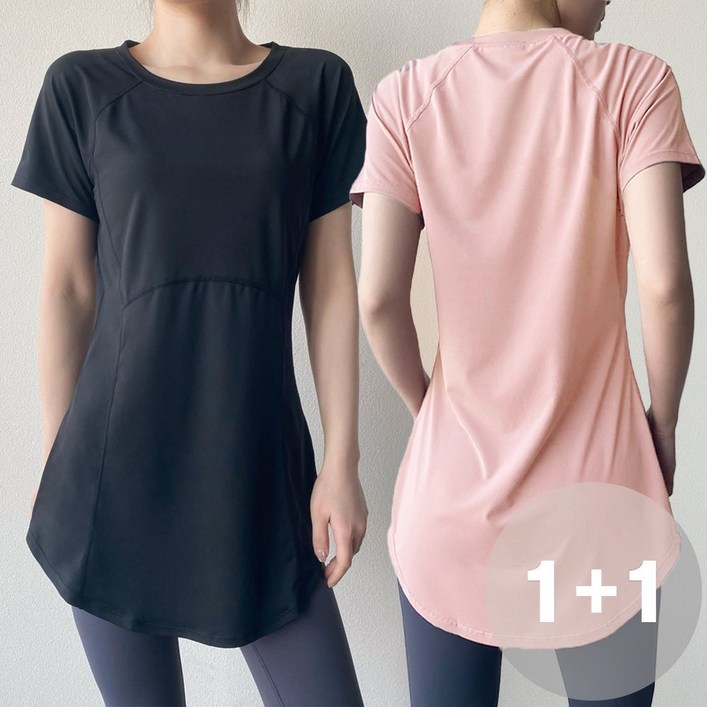 지디오 여성 힙커버 롱 티셔츠 필라테스 트레이닝복 루즈핏 반팔 요가복 운동복 11 2P