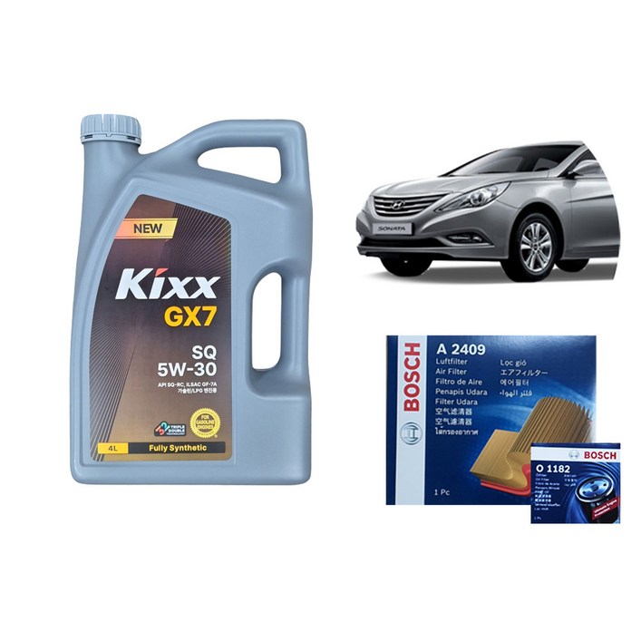 [킥스 KIXX GX7 5W30] YF소나타 LPG (세타엔진) 엔진오일+에어크리너+오일필터 세트