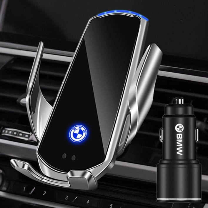 BMW 고속 무선 충전 핸드폰 거치대 3시리즈 5시리즈 X1 X7 BMW로고 QC3.0 시거잭 무료, 블랙