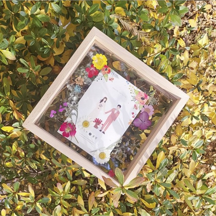 청첩장 보관 DIY 압화 아크릴 원목 액자  [압화 + 선물상자] 포함  직사각 8x10 인치