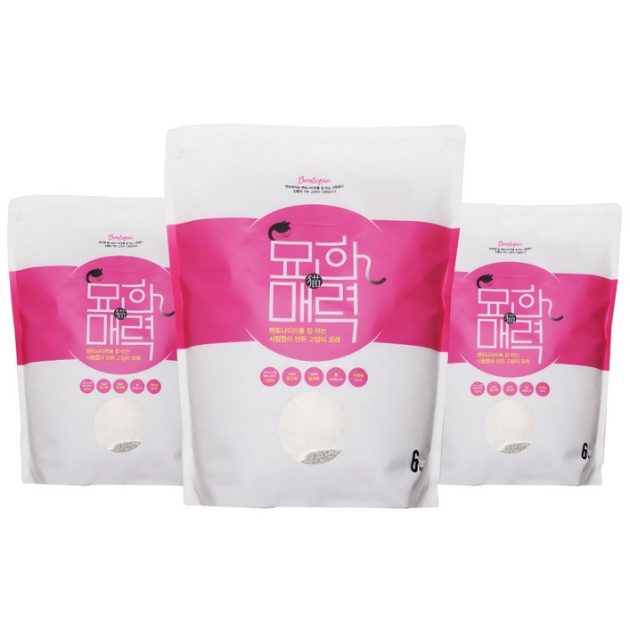 묘한매력 100 국내생산 프리미엄 고양이모래 6kg X 3포, 6kg, 3개, 6L 묘한매력 100 국내생산 프리미엄 고양이모래 6kg X 3포, 6kg, 3개, 6L