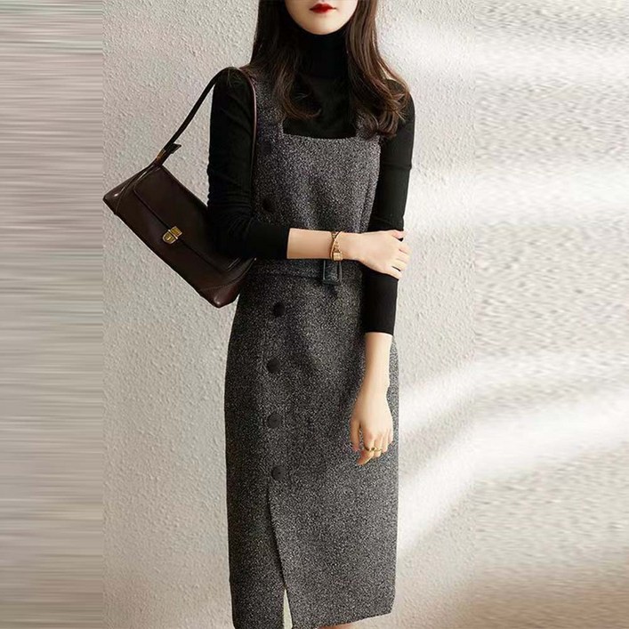 TKX 여성 민소매 원피스 우아한 롱 드레스 가을 겨울 하객룩 상견례옷차림 KN89