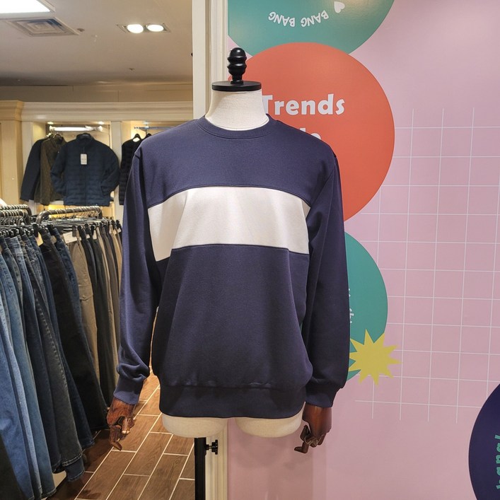 뱅뱅 [동아백화점 수성점] 봄 남녀공용 배색라운드 긴팔 맨투맨 티셔츠 CTL172S