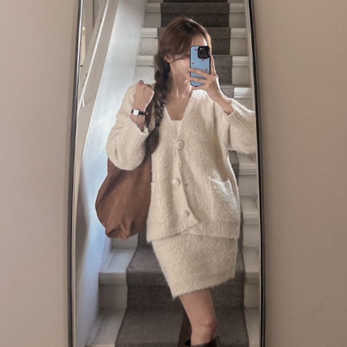 메이빈스잉쿠 퍼 가디건스커트set