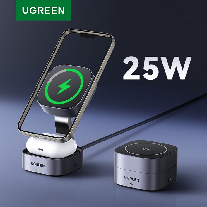 UGREEN 유그린 x 원신 시리즈 MagFlow 2-in-1 Qi2 25W 마그네틱 접이식 무선충전 스댄드 아이폰16 15 14 13 12 에어팟3 2Pro등과 호환된 무선충전기, KC-35316, 1개