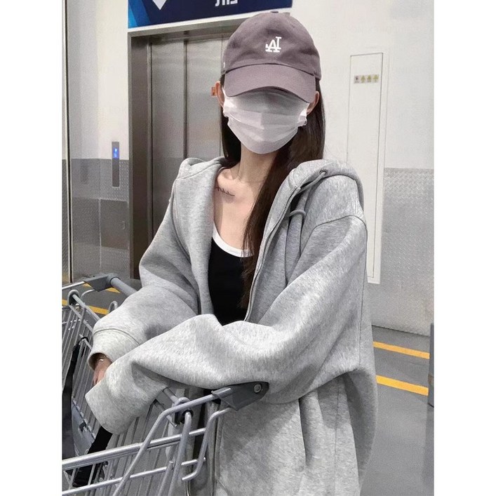 LOKEXING 후드집업 여성 오버핏후드티 순색의 후드티 맨투맨
