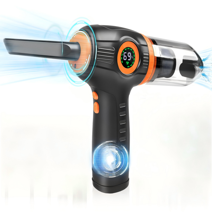 무선 청소기 미니 에어건 2 in 1 다용도 소형 핸디청소기 가정용 차량용 송풍기, M7057, 블랙오렌지