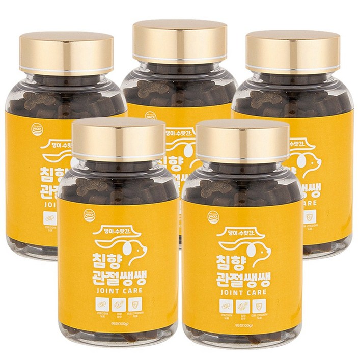 강아지 관절영양제 고함량 슬개골탈구 증상 연골 디스크 관리 콘드로이친 댕이수랏간 침향 관절쌩쌩 100g, 5개, 뼈관절강화, 100g