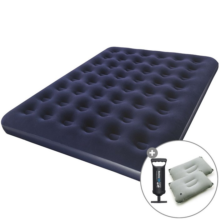 캠프빌리지 베스트웨이 에어매트베개 2개작은손펌프 세트, 블루