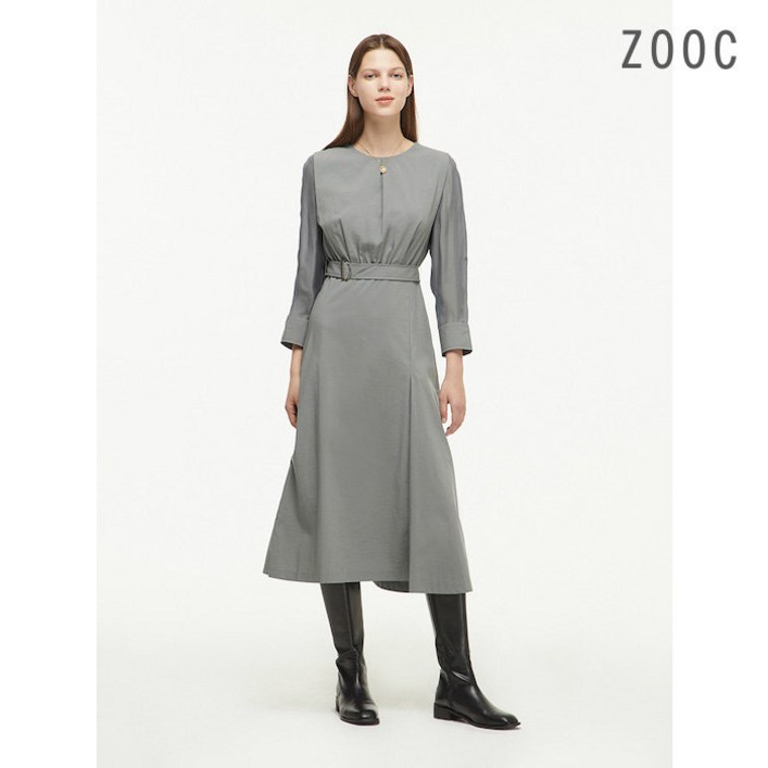 쥬크 라운드넥 폴디드 숄더 벨티드 원피스 MT_Z223MSE019