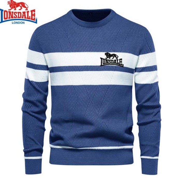수 놓은 LONSDALE 남자 남성용 겨울 스트라이프 스웨터 두꺼운 풀오버 O넥 기본 캐주얼 슬림 편안한