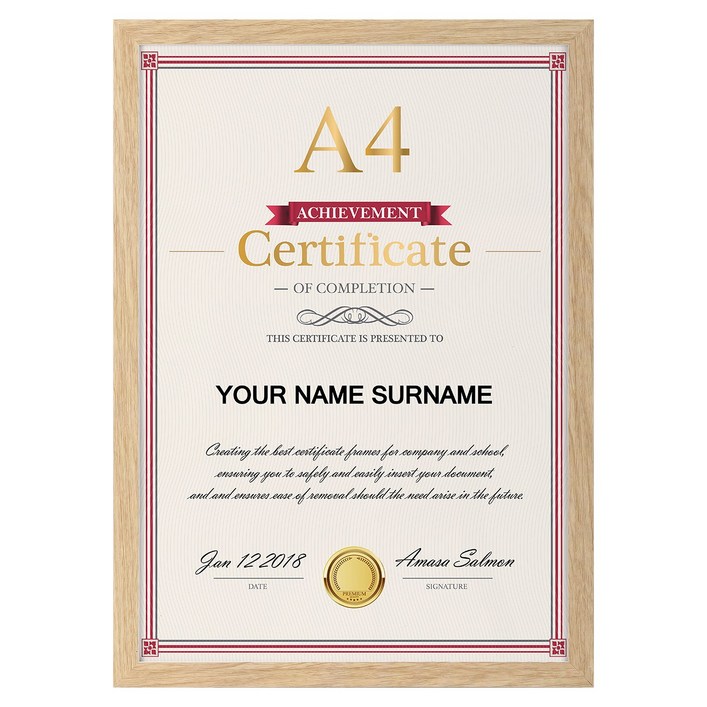 olivet 내추럴 우드 인테리어 액자 벽걸이 탁상용 겸용 무타공 사진틀 A4