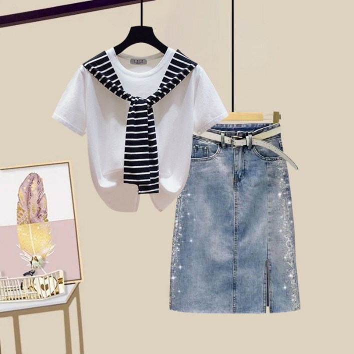 Asure 여자셋업 투피스 세트 데일리룩 반팔티+청치마