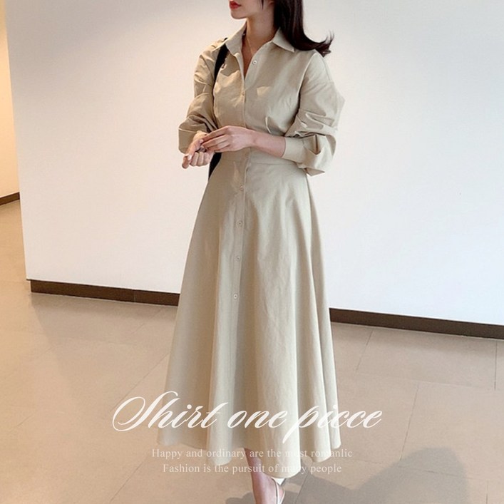 순이 S.여성 코튼 핀턱 셔츠 롱 원피스