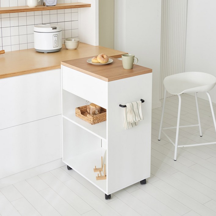 새싹가구 와플 이동식 미니 조리대 아일랜드 홈바 테이블, 오크