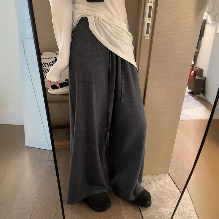 울 니트 포켓 와이드 밴딩 트레이닝 여성 바지 롱 팬츠